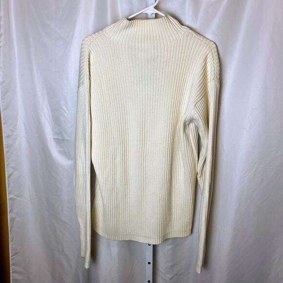 VTG Tommy Hilfiger Men’s L Quarter Zip Rib Knit Sweater White Flag Logo 90s Y2K - Picture 2 of 5